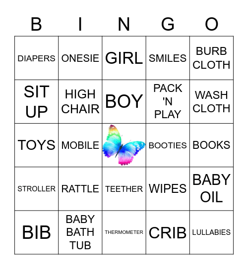 Butterfly Kisses Baby Bingo Card