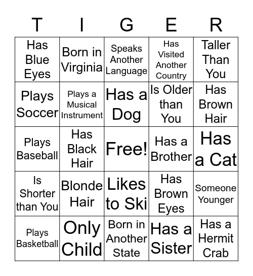 Tiger Bingo Card