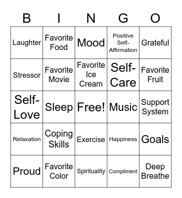 All About You Bingo Card