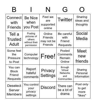 Social Media Awareness Bingo Card