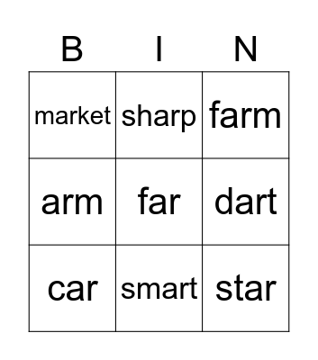 AR words Bingo Card