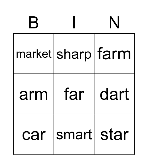 AR words Bingo Card