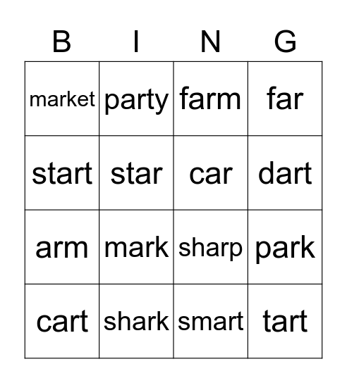 AR words Bingo Card