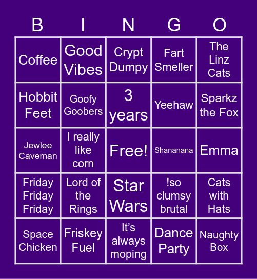 Lindsey Stream Anniversary Bingo Card