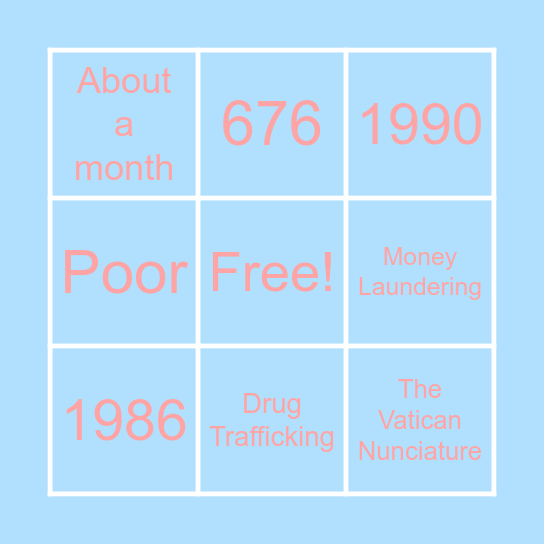 THE PANAMA INVASION Bingo Card