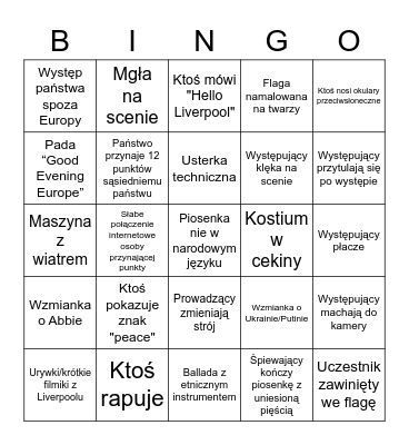 EUROVISION 2023 Bingo Card