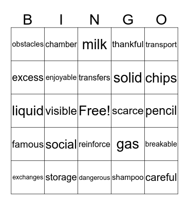 Vocabulary Bingo Card