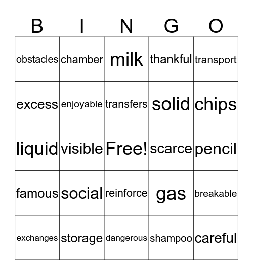 Vocabulary Bingo Card