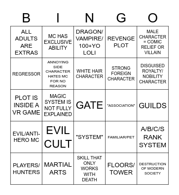 KOREAN ACTION WEBTOON BINGO Card