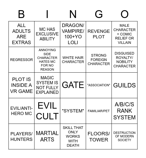 KOREAN ACTION WEBTOON BINGO Card