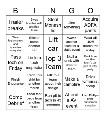 Comp Shirt Bingo Card