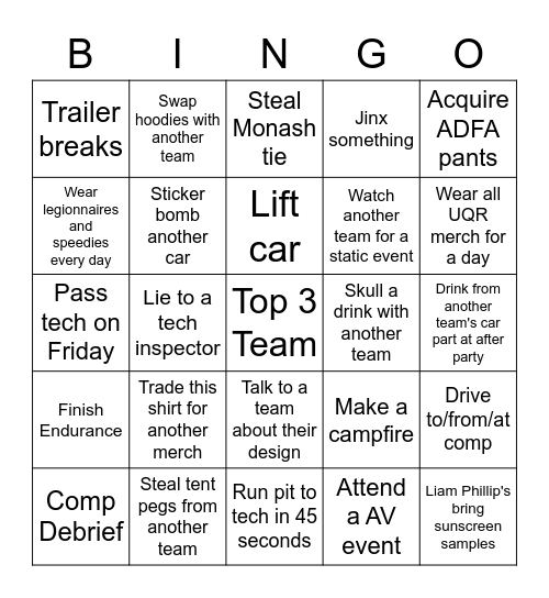 Comp Shirt Bingo Card