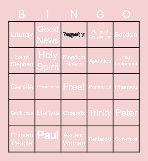 Early Church Bingo - One Day Retreat Bingo Card