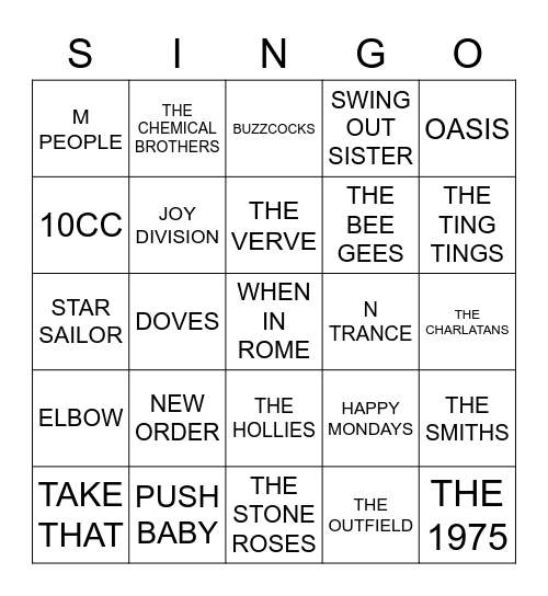 813 BEST BANDS OF MANCHESTER Bingo Card