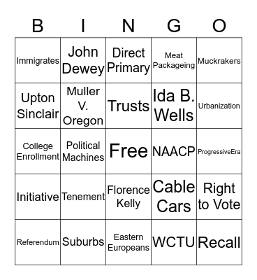 Progressive Era Bingo Card