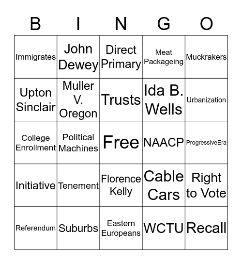 Progressive Era Bingo Card