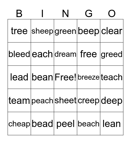 Long e words Bingo Card