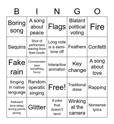 Eurovision Bingo Card