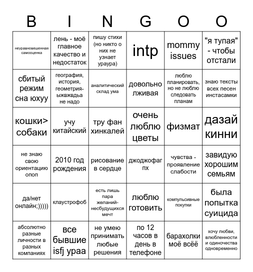 шаверма бинго Bingo Card