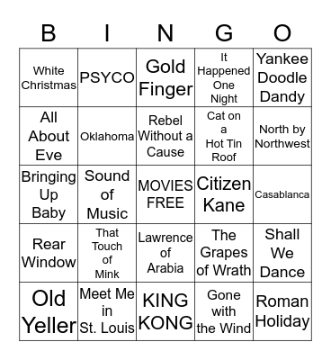 Movie Bingo Card