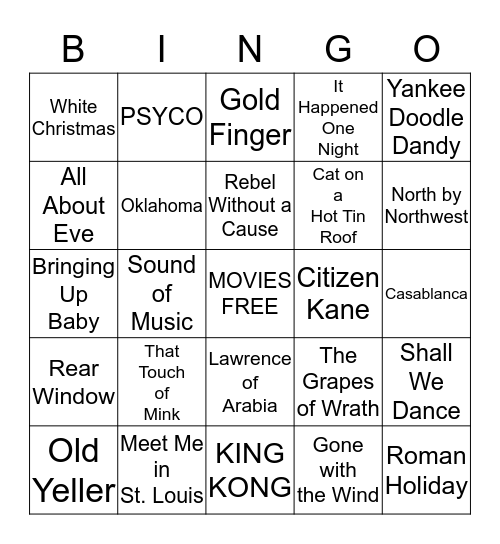 Movie Bingo Card