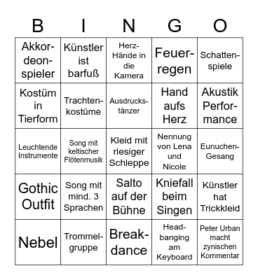 ESC 2023 Bingo Card