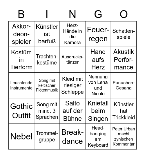 ESC 2023 Bingo Card