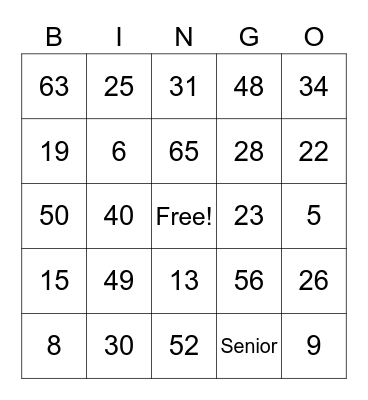 Class of 2023 Bingo Card