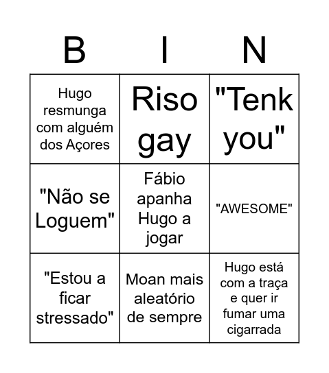 Bingo do Hugo Bingo Card