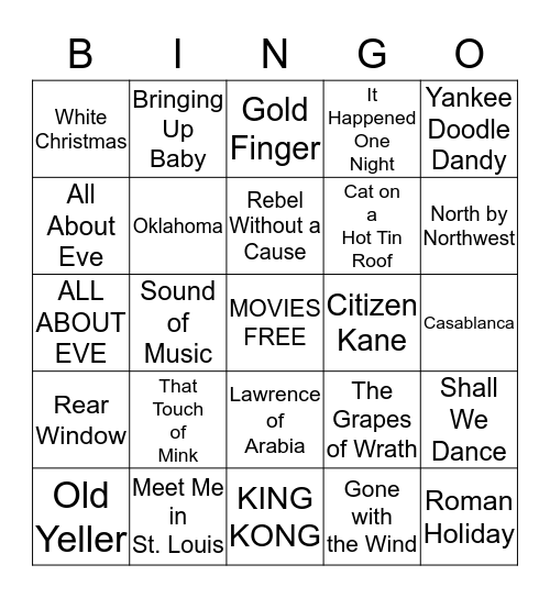 Movie Bingo Card