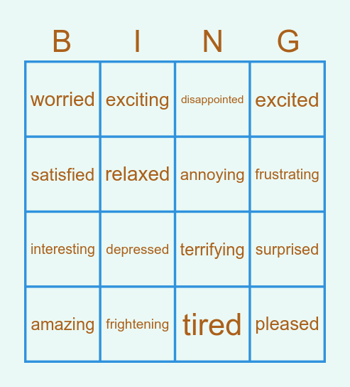 Adjective -ed,-ing Bingo Card