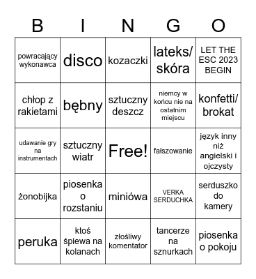 EUROWIZJA 2023 Bingo Card