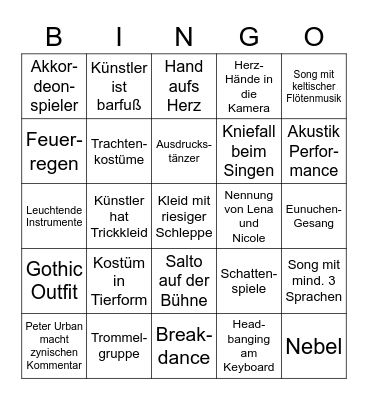 ESC 2023 Bingo Card