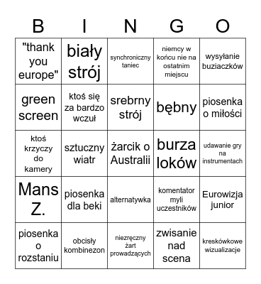 EUROWIZJA 2023 Bingo Card