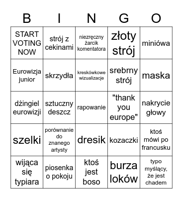 EUROWIZJA 2023 Bingo Card