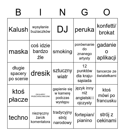 EUROWIZJA 2023 Bingo Card