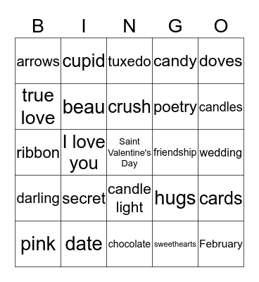 Happy Valentine's Day Bingo Card