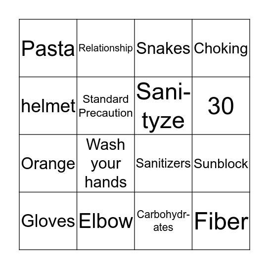 Health Safety Nutrion! Bingo Card