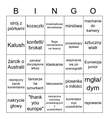 EUROWIZJA 2023 Bingo Card