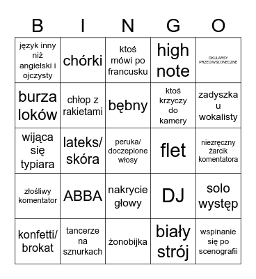 EUROWIZJA 2023 Bingo Card