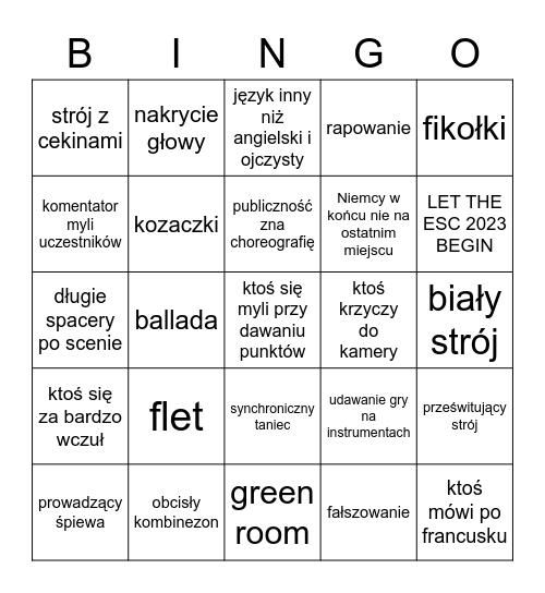 EUROWIZJA 2023 Bingo Card