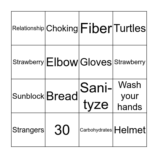 Health Safety Nutrion! Bingo Card