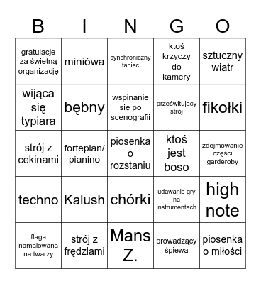 EUROWIZJA 2023 Bingo Card