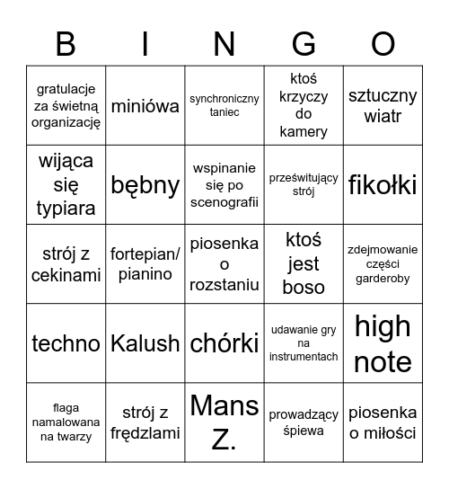 EUROWIZJA 2023 Bingo Card