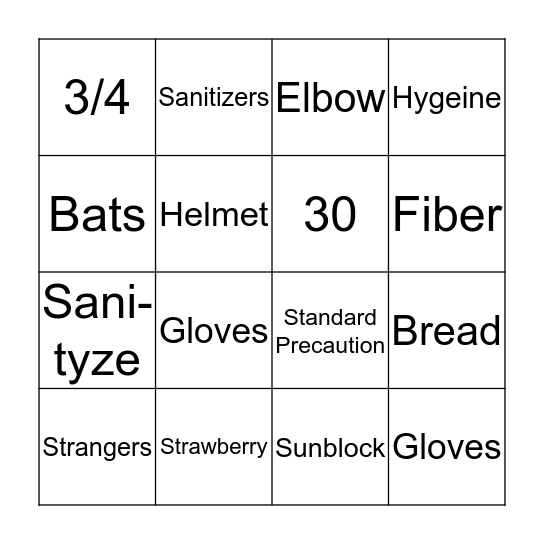 Health Safety Nutrion! Bingo Card