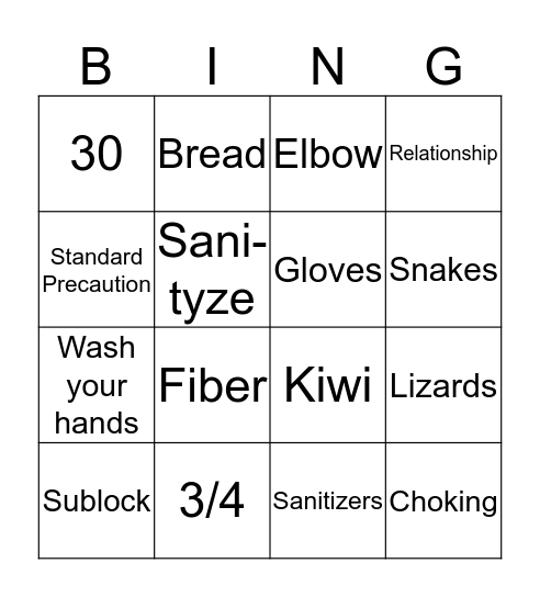 Health Safety Nutrition! Bingo Card