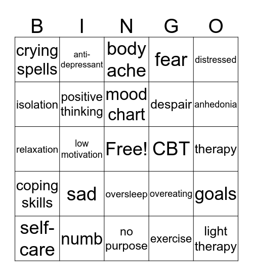 Depression Bingo Card