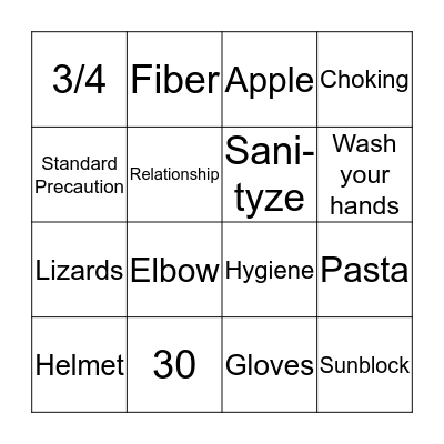 Health Safety Nutrition! Bingo Card