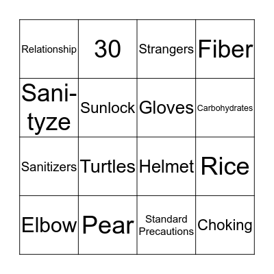 Health Safety Nutrion! Bingo Card