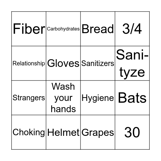 Health Safety Nutrition! Bingo Card